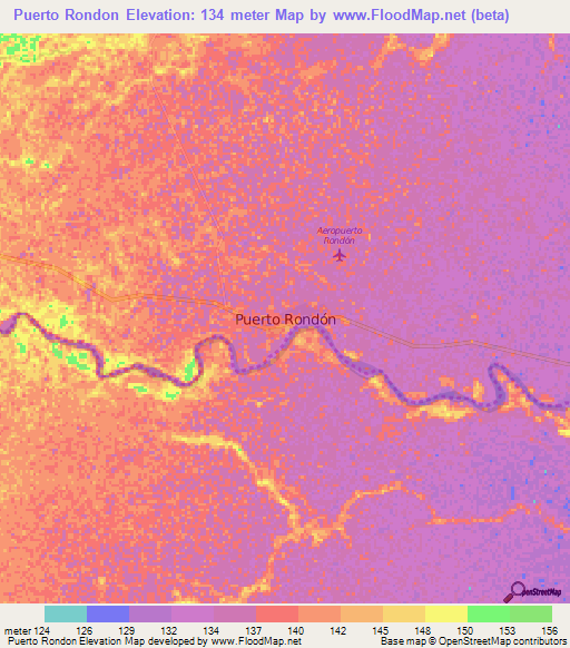 Puerto Rondon,Colombia Elevation Map