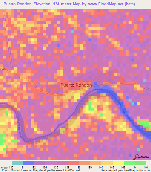 Puerto Rondon,Colombia Elevation Map