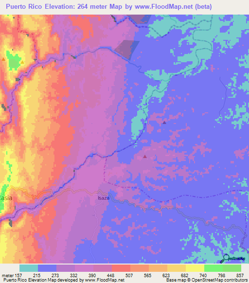 Puerto Rico,Colombia Elevation Map