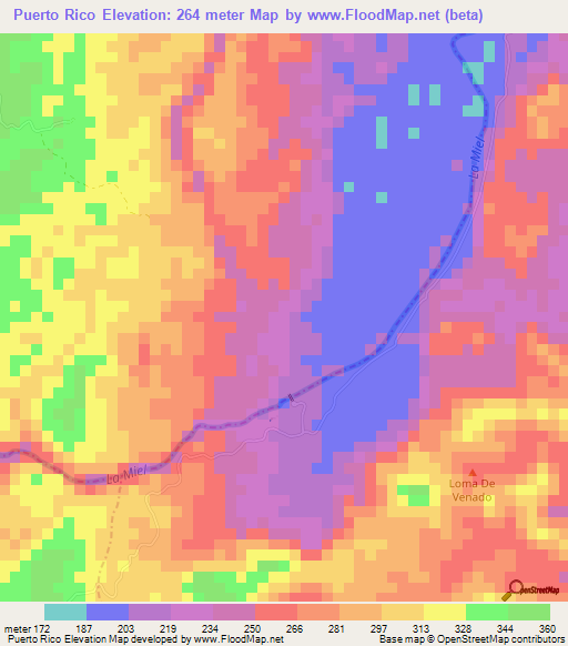 Puerto Rico,Colombia Elevation Map