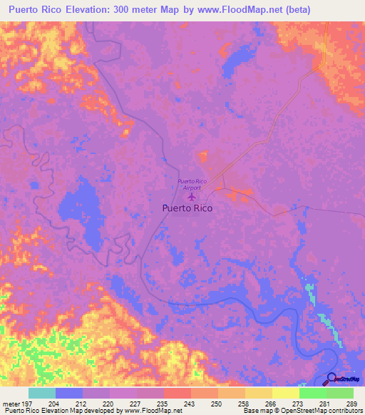 Puerto Rico,Colombia Elevation Map