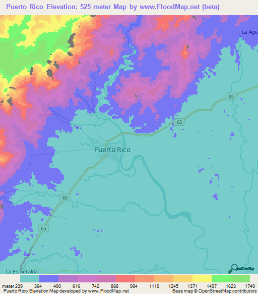 Puerto Rico,Colombia Elevation Map