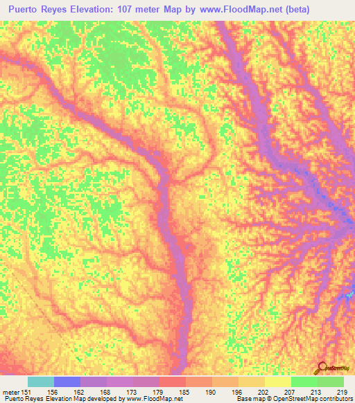 Puerto Reyes,Colombia Elevation Map