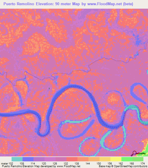 Puerto Remolino,Colombia Elevation Map