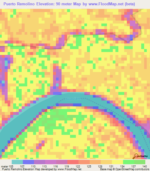 Puerto Remolino,Colombia Elevation Map