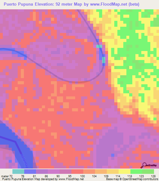 Puerto Pupuna,Colombia Elevation Map