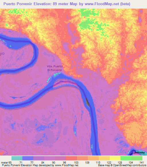 Puerto Porvenir,Colombia Elevation Map