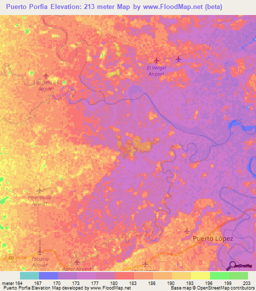 Puerto Porfia,Colombia Elevation Map