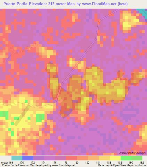 Puerto Porfia,Colombia Elevation Map