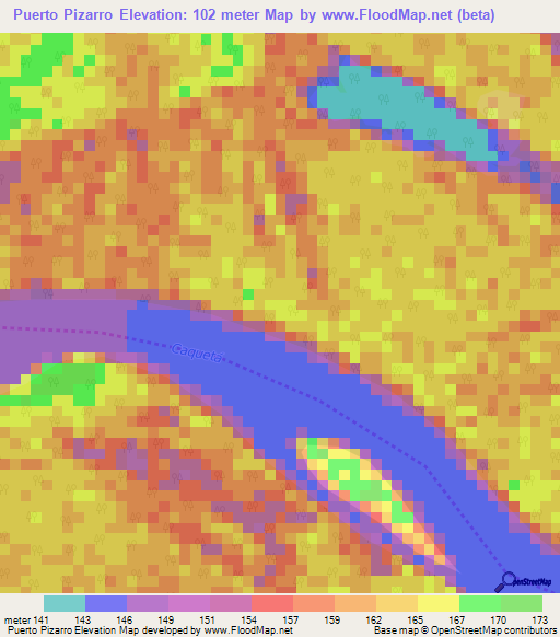 Puerto Pizarro,Colombia Elevation Map