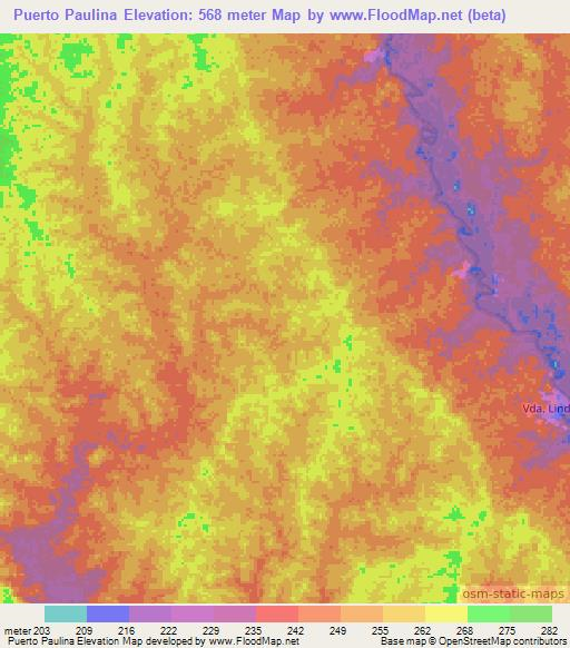 Puerto Paulina,Colombia Elevation Map