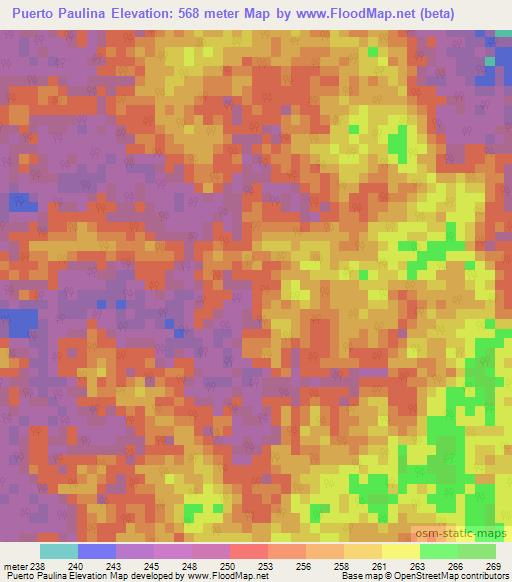 Puerto Paulina,Colombia Elevation Map