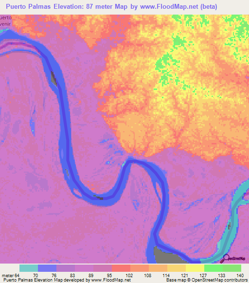 Puerto Palmas,Colombia Elevation Map