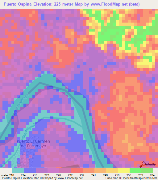 Puerto Ospina,Colombia Elevation Map