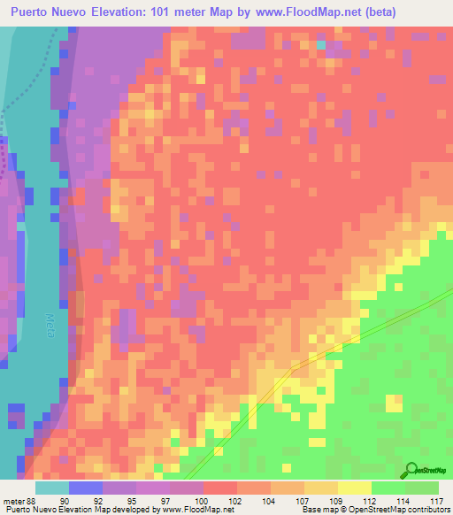 Puerto Nuevo,Colombia Elevation Map