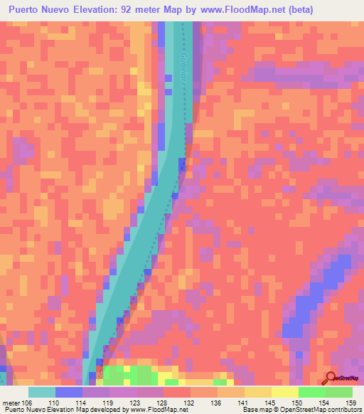 Puerto Nuevo,Colombia Elevation Map