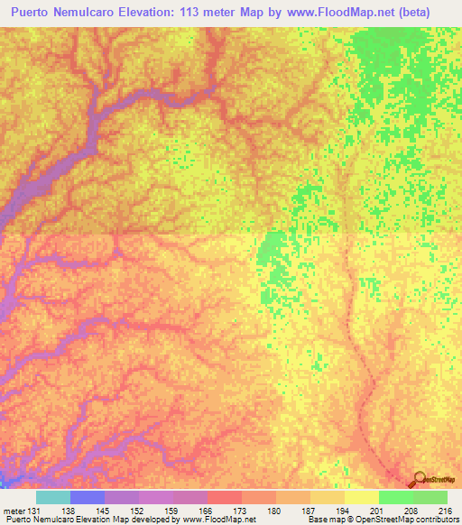 Puerto Nemulcaro,Colombia Elevation Map