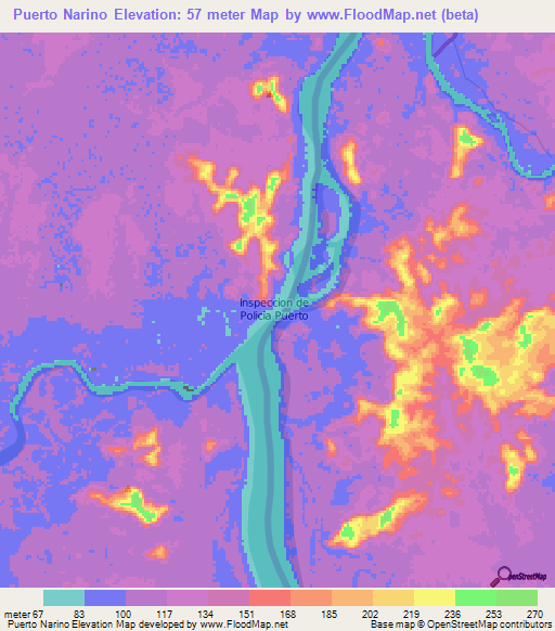 Puerto Narino,Colombia Elevation Map