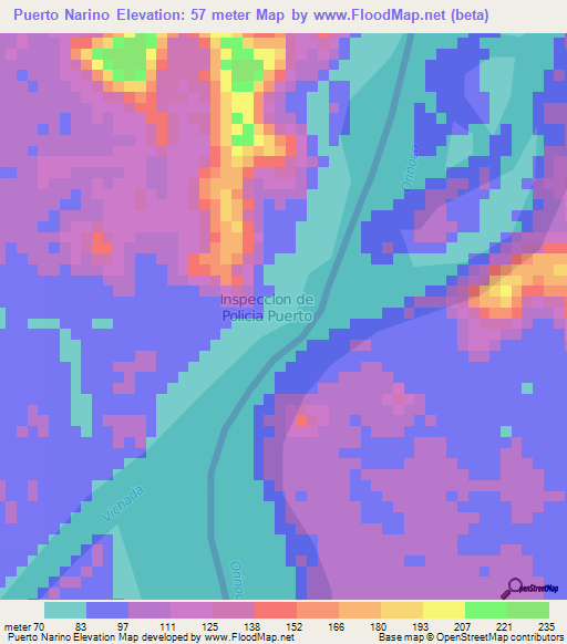 Puerto Narino,Colombia Elevation Map