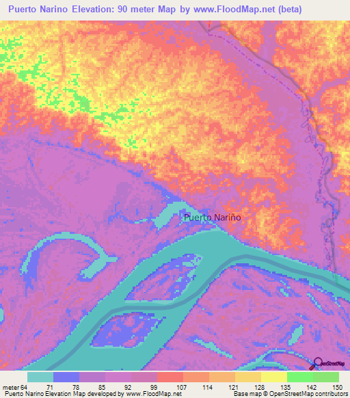 Puerto Narino,Colombia Elevation Map