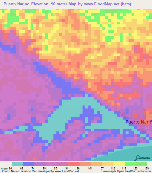 Puerto Narino,Colombia Elevation Map