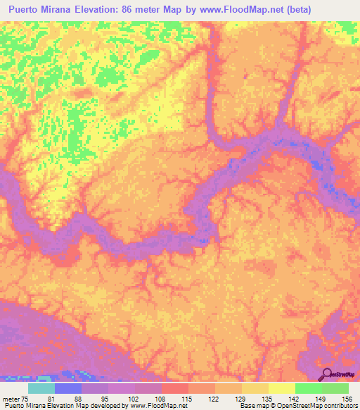 Puerto Mirana,Colombia Elevation Map