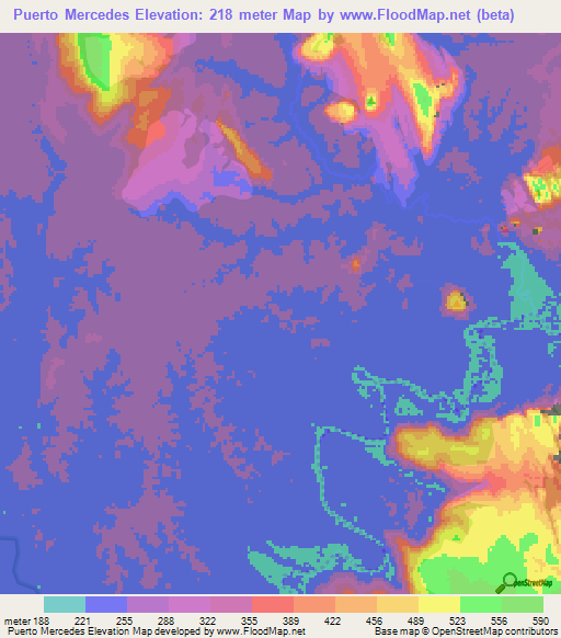 Puerto Mercedes,Colombia Elevation Map