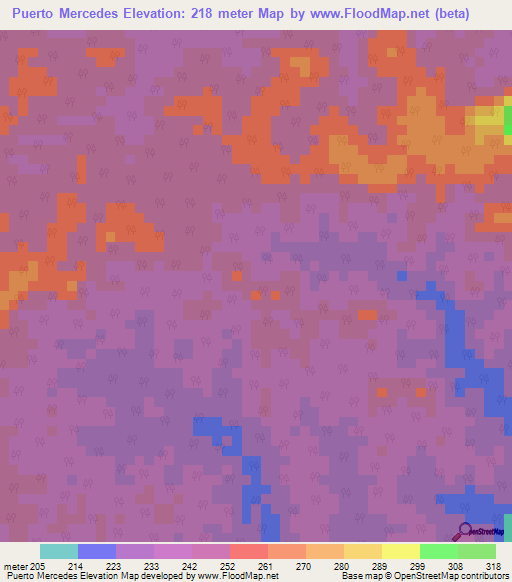 Puerto Mercedes,Colombia Elevation Map