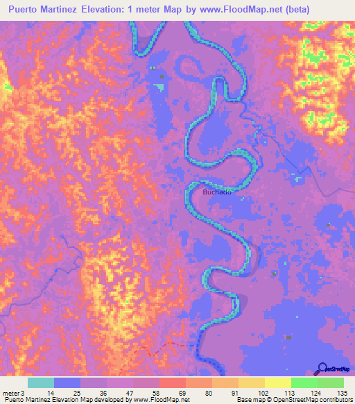 Puerto Martinez,Colombia Elevation Map