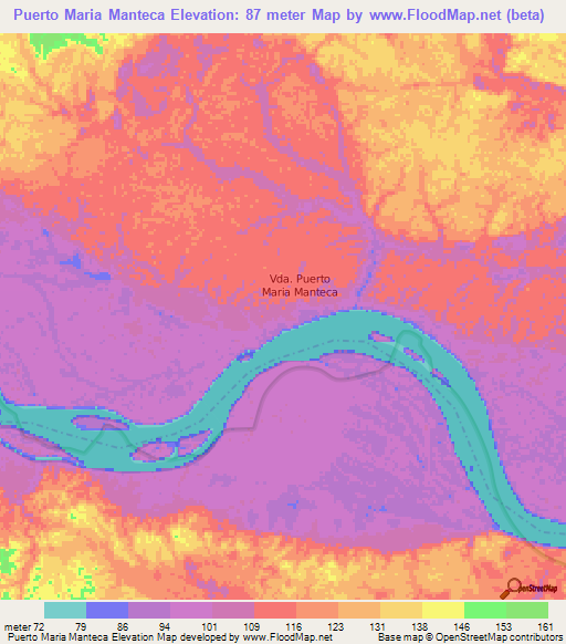 Puerto Maria Manteca,Colombia Elevation Map