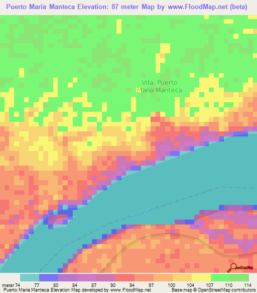 Puerto Maria Manteca,Colombia Elevation Map