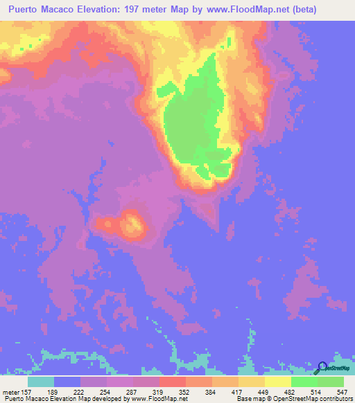 Puerto Macaco,Colombia Elevation Map