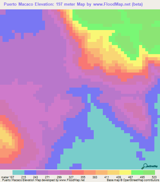 Puerto Macaco,Colombia Elevation Map