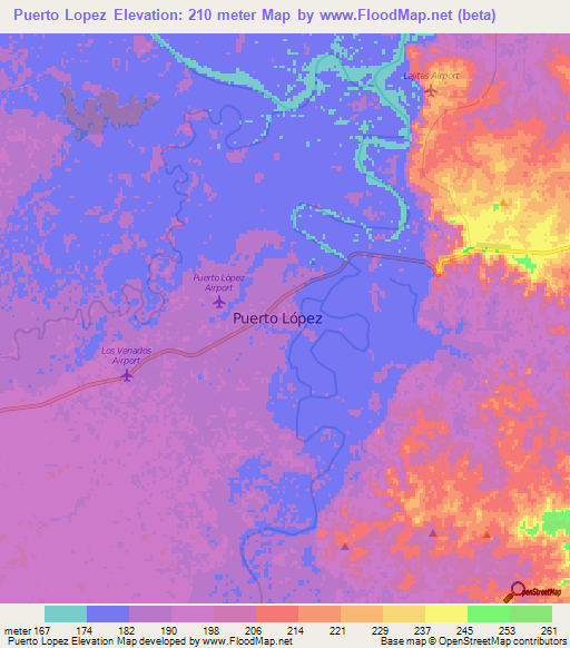 Puerto Lopez,Colombia Elevation Map