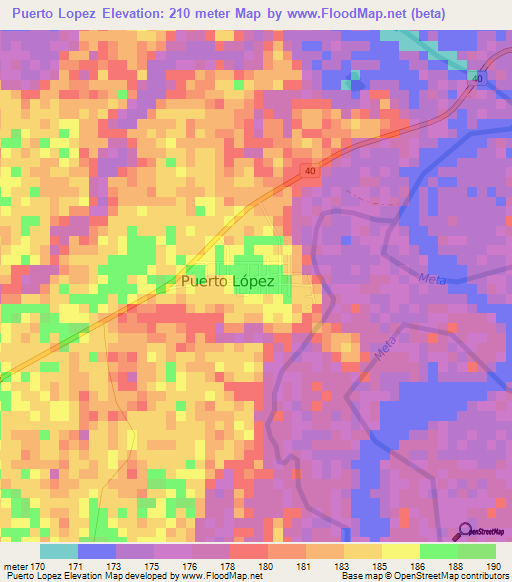 Puerto Lopez,Colombia Elevation Map