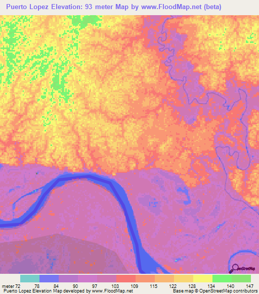 Puerto Lopez,Colombia Elevation Map