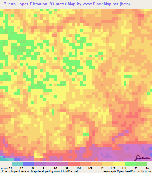 Puerto Lopez,Colombia Elevation Map