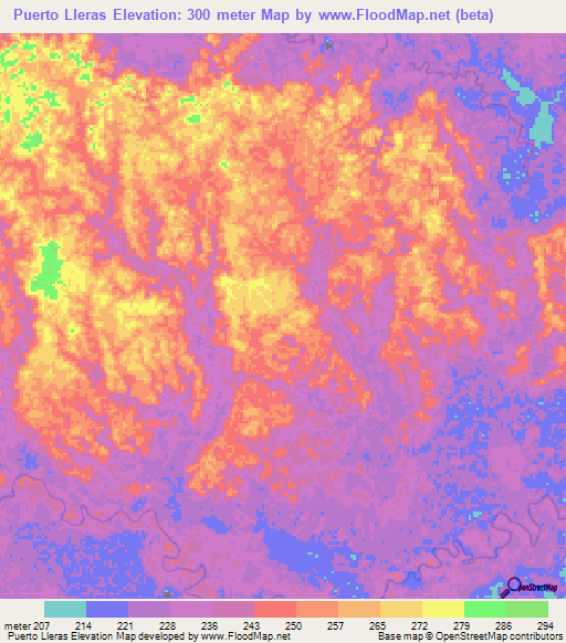 Puerto Lleras,Colombia Elevation Map