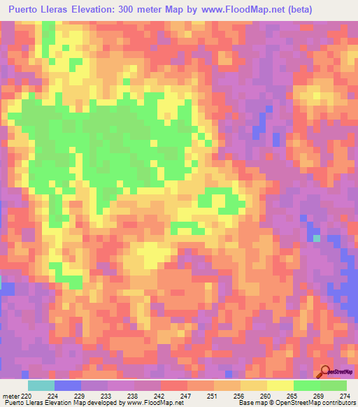 Puerto Lleras,Colombia Elevation Map