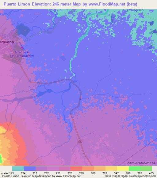 Puerto Limon,Colombia Elevation Map