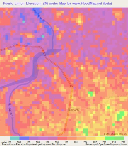 Puerto Limon,Colombia Elevation Map