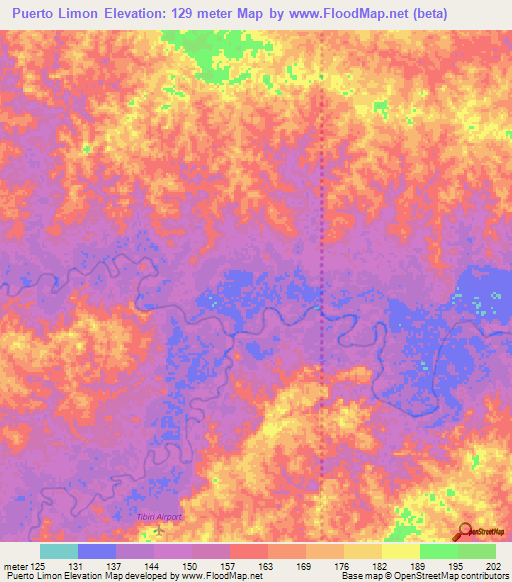 Puerto Limon,Colombia Elevation Map