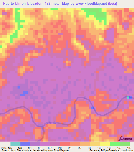 Puerto Limon,Colombia Elevation Map