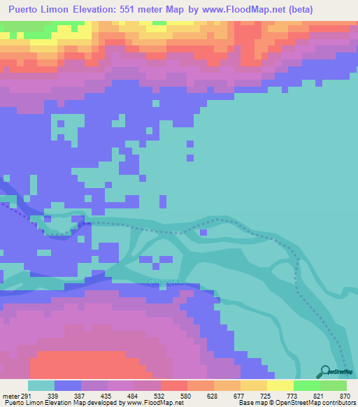 Puerto Limon,Colombia Elevation Map