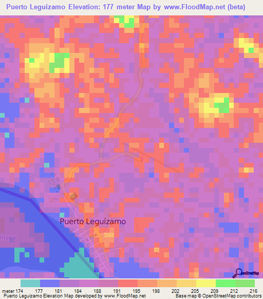 Puerto Leguizamo,Colombia Elevation Map