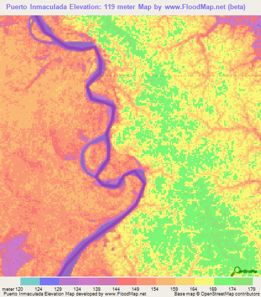 Puerto Inmaculada,Colombia Elevation Map