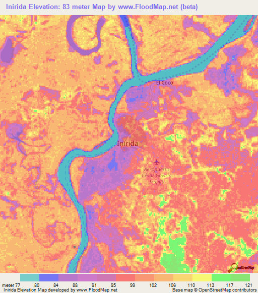 Inirida,Colombia Elevation Map