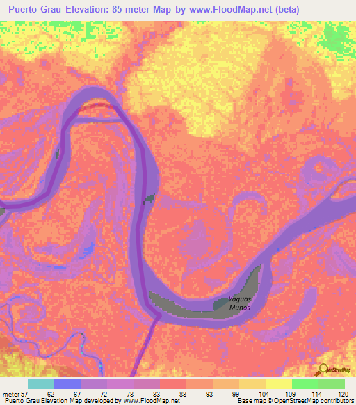 Puerto Grau,Colombia Elevation Map