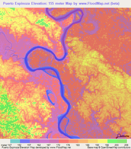 Puerto Espinoza,Colombia Elevation Map