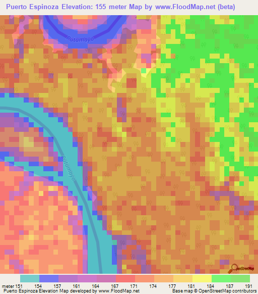 Puerto Espinoza,Colombia Elevation Map